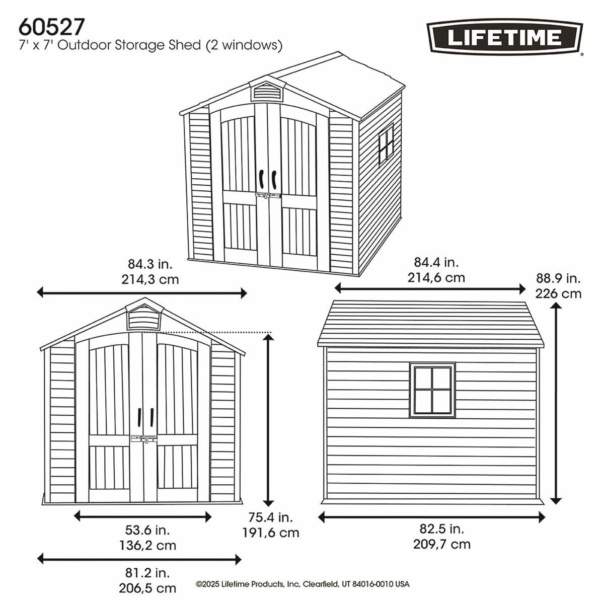 Lifetime 7ft x 7ft (2.1 x 2.1m) Outdoor Storage Shed - Model 60527 Lifetime 7ft x 7ft (2.1 x 2.1m) Outdoor Storage Shed - Model 60527