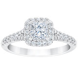1.07ctw Princess & Round Brilliant Cut Diamond Halo Ring, 18ct White Gold