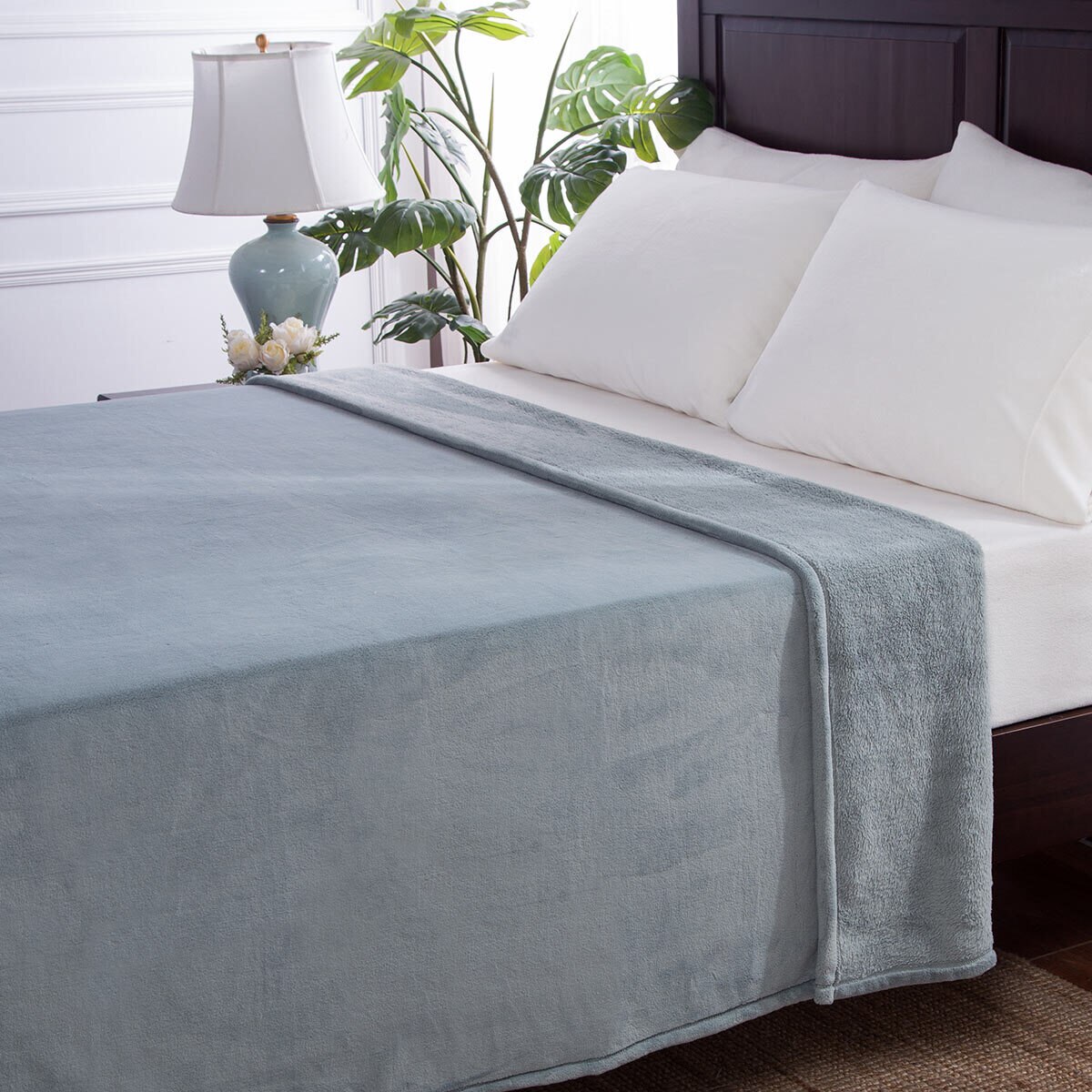 Berkshire Life Luxe Loft Blanket, in Smokey Aqua, 249 x 234 cm Costco UK