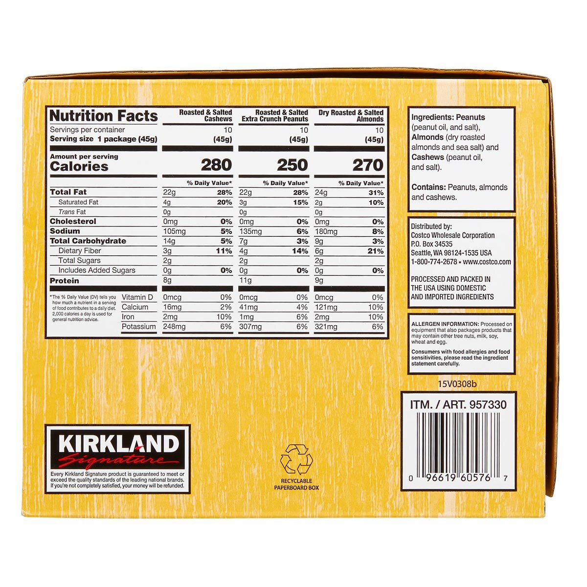 Back of pack image of KS snacking nuts