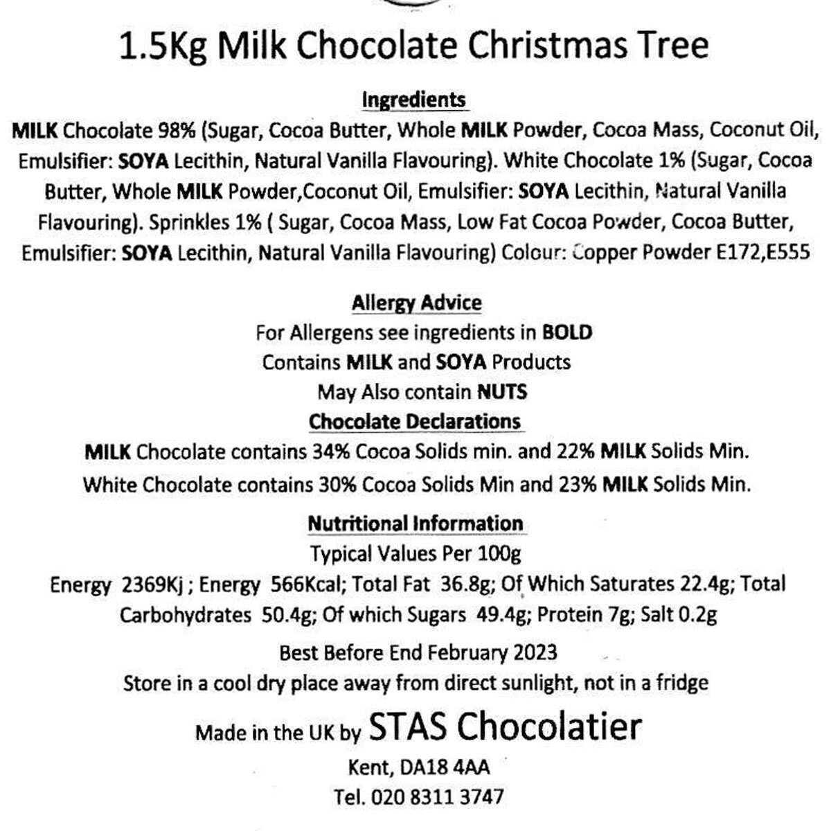 Belgian Chocolate Christmas Tree, 1.5kg