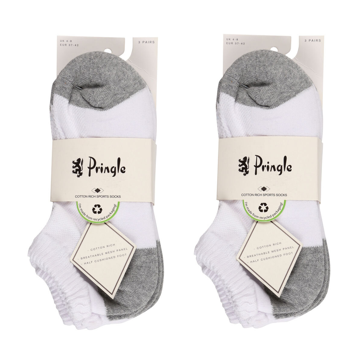 Pringle Women's 2 x 3 Pack Cushioned Sports Socks in 2 Colours and Size 4-8