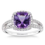 Amethyst and Diamond 14kt White Gold Ring