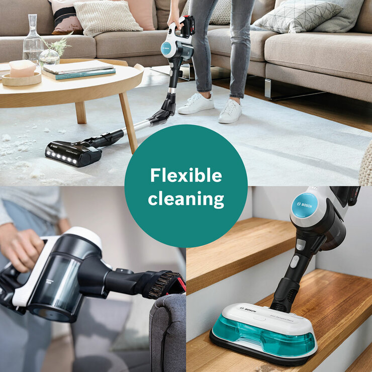 Lifestyle image of Bosch Unlimited 7 Aqua Cordless Stick with flexible cleaning