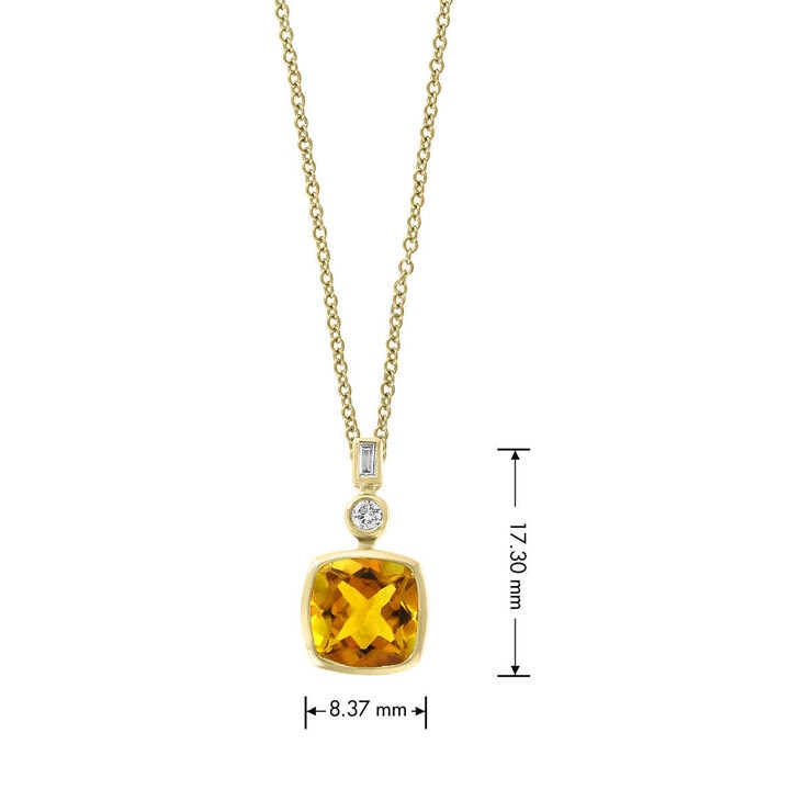 Cushion Cut Citrine & 0.07ctw Diamond Pendant, 14ct Yellow Gold Cushion Cut Citrine & 0.07ctw Diamond Pendant, 14ct Yellow Gold