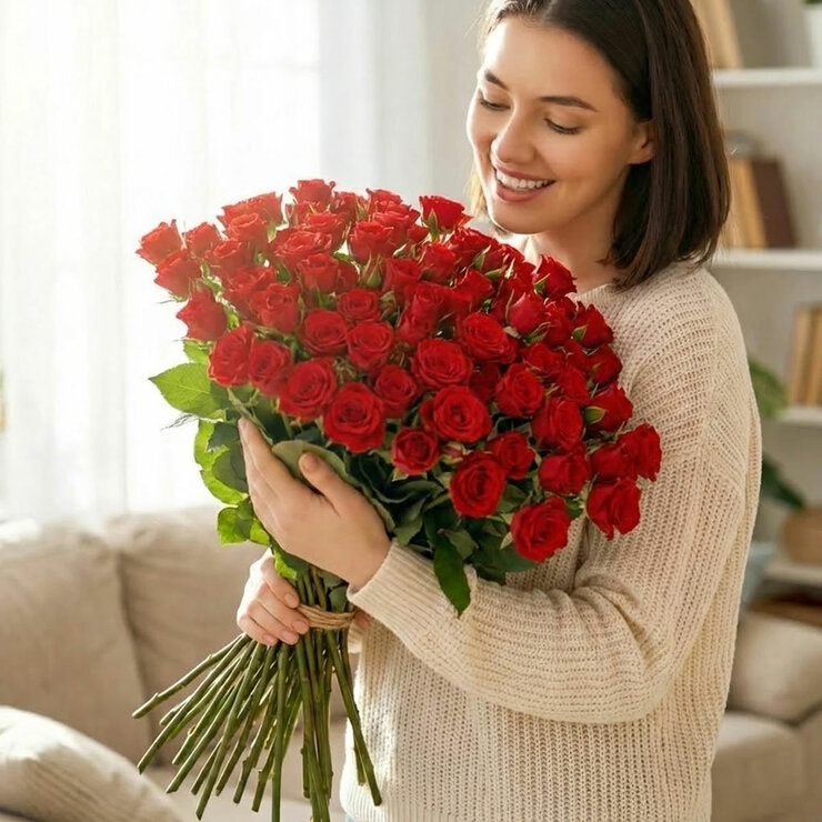 Valentine's 100 Stem Red Calypso Roses Flower Bouquet with Greetings Card