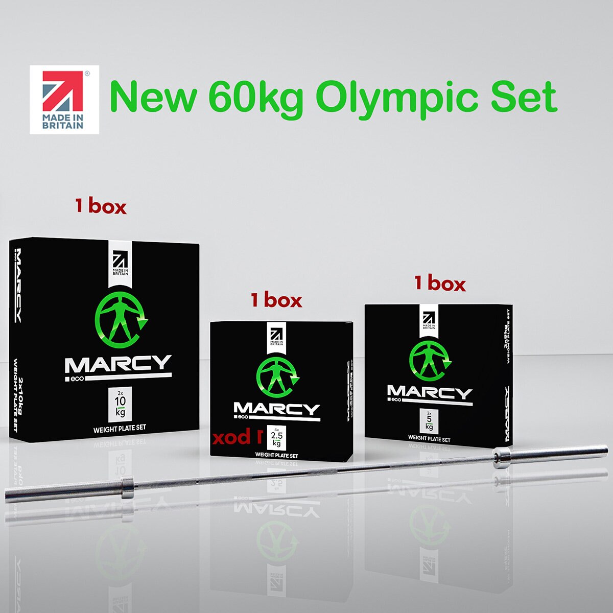 Marcy Made in Britain Eco 60kg Olympic Weight Set with 7ft Barbell