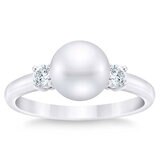 8-8.5mm Freshwater White Pearl & 0.21ctw Diamond Ring, 14ct White Gold