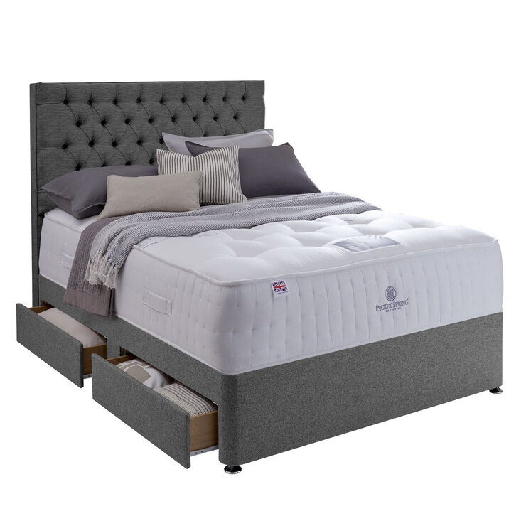 Pocket Spring Bed Company Mulberry Mattress & Grey Divan with 4 Drawers in 3 Sizes Pocket Spring Bed Company Mulberry Mattress & Grey Divan with 4 Drawers in 3 Sizes