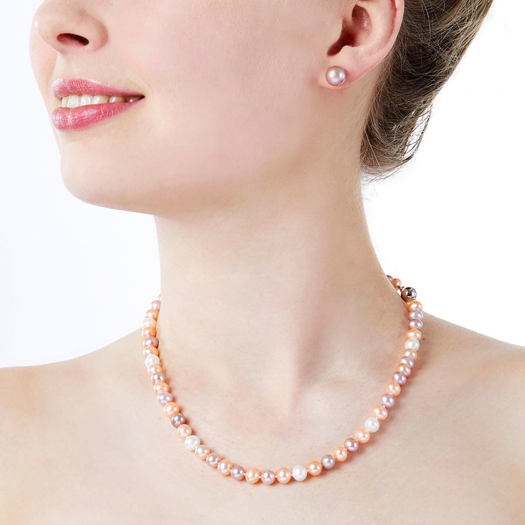 66.5mm Cultured Freshwater Multi Colour Pearl Necklace, 18ct White