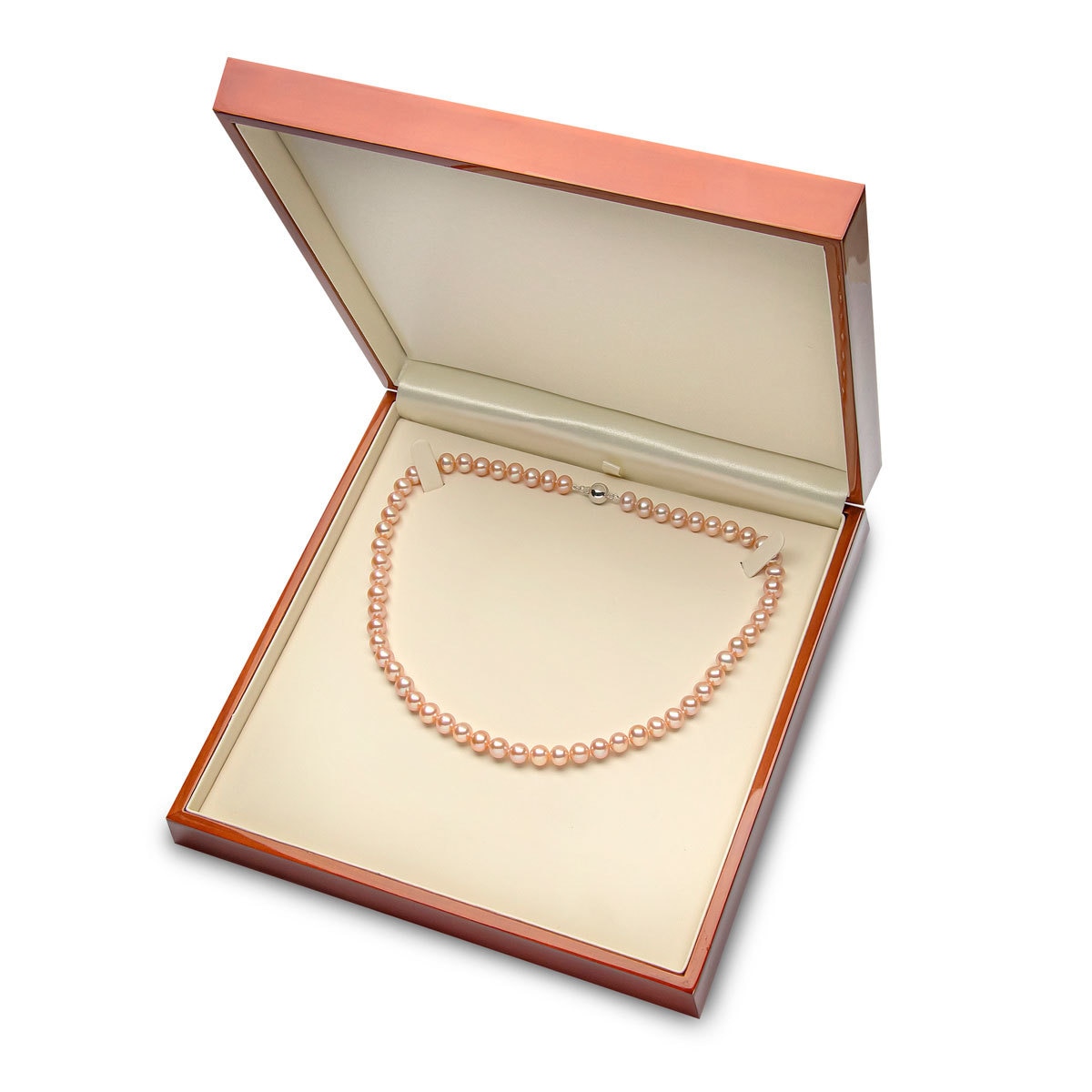 6-6.5mm Cultured Freshwater Peach Pearl Necklace, 18ct White Gold