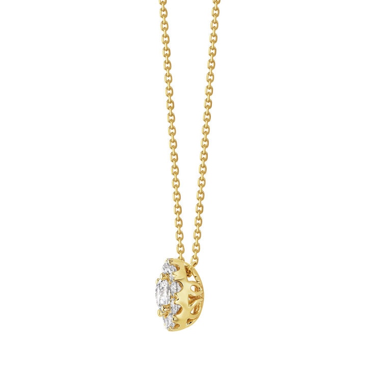 1.35ctw Round Brilliant Cut Diamond Halo Pendant, 14ct Yellow Gold