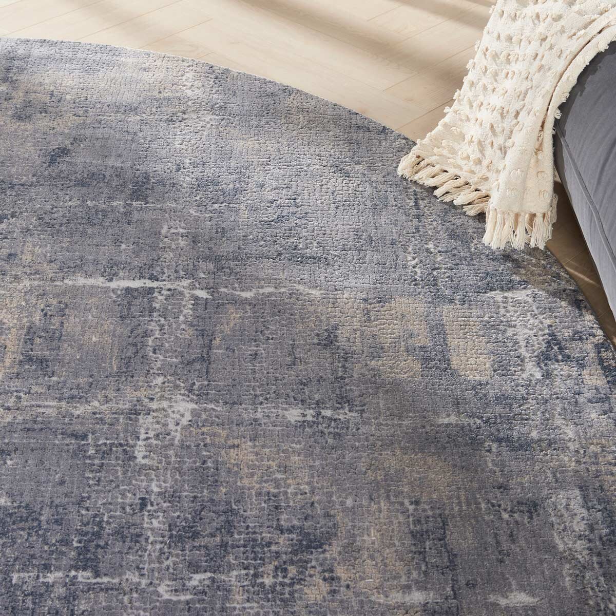 Rustic Textures Faded Blue Circle Rug