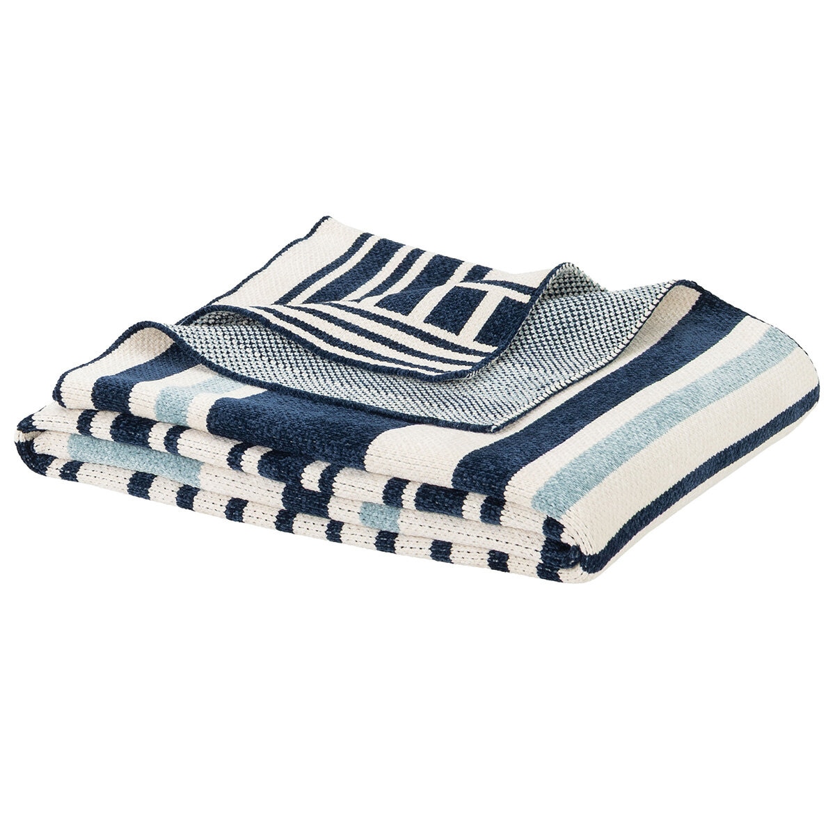 Berkshire Blue Striped Chenille Throw, 152 x 178 cm