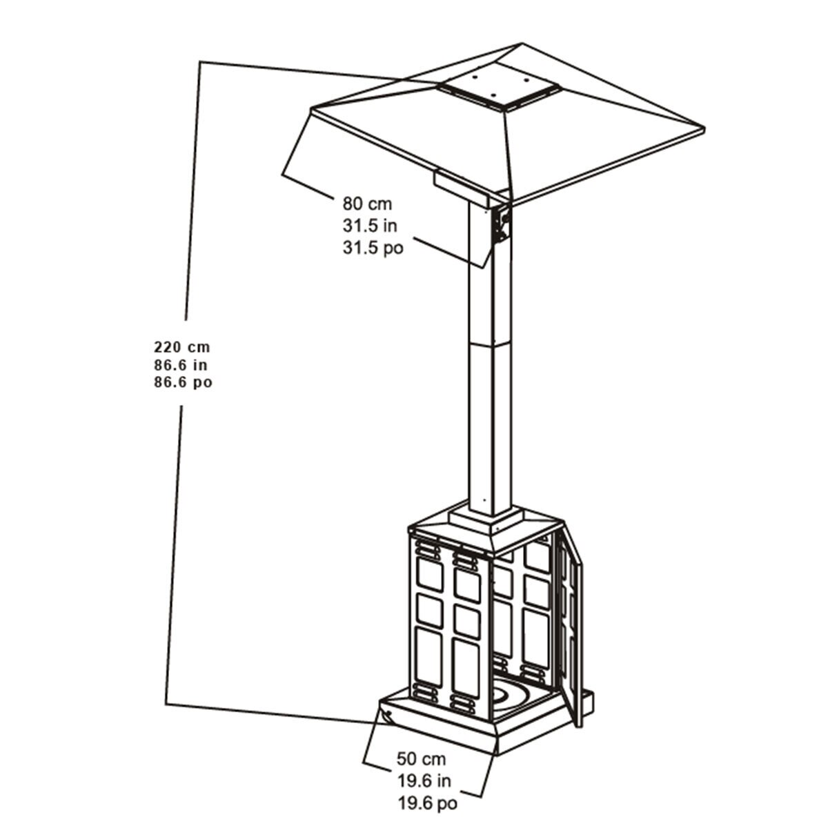 Well Travelled Living 2.3m (93") 48,000 BTU Square Mocha Patio Heater with Lighted Base