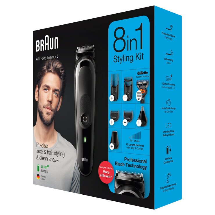 Braun 8in1 Beard & Face Trimmer + Hair Clipper + Gillette Fusion 5