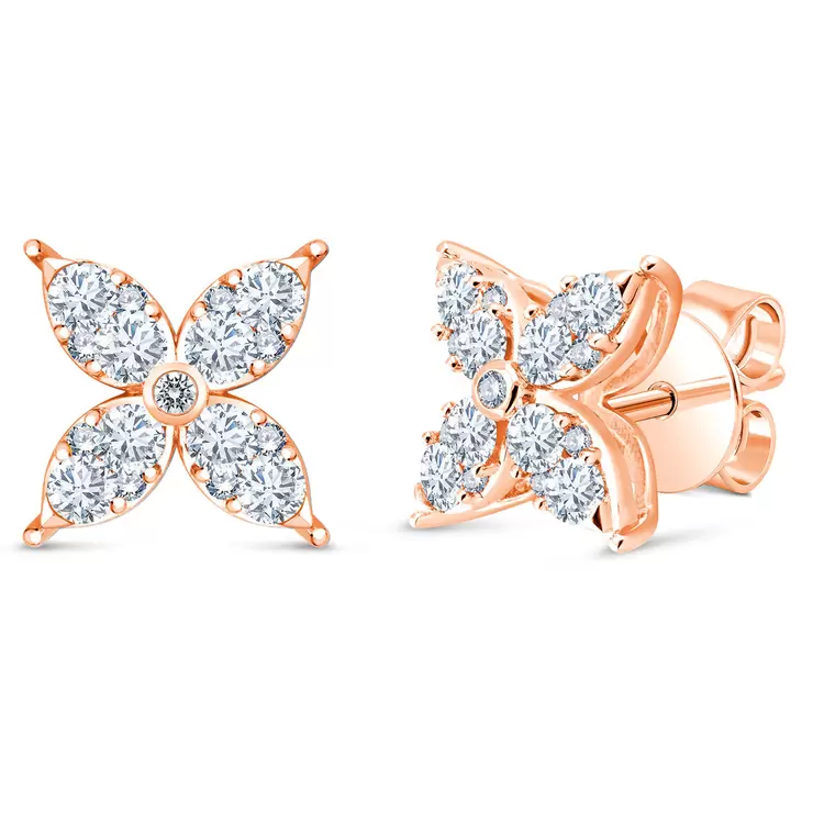 Round Brilliant Cut Diamond Flower Stud