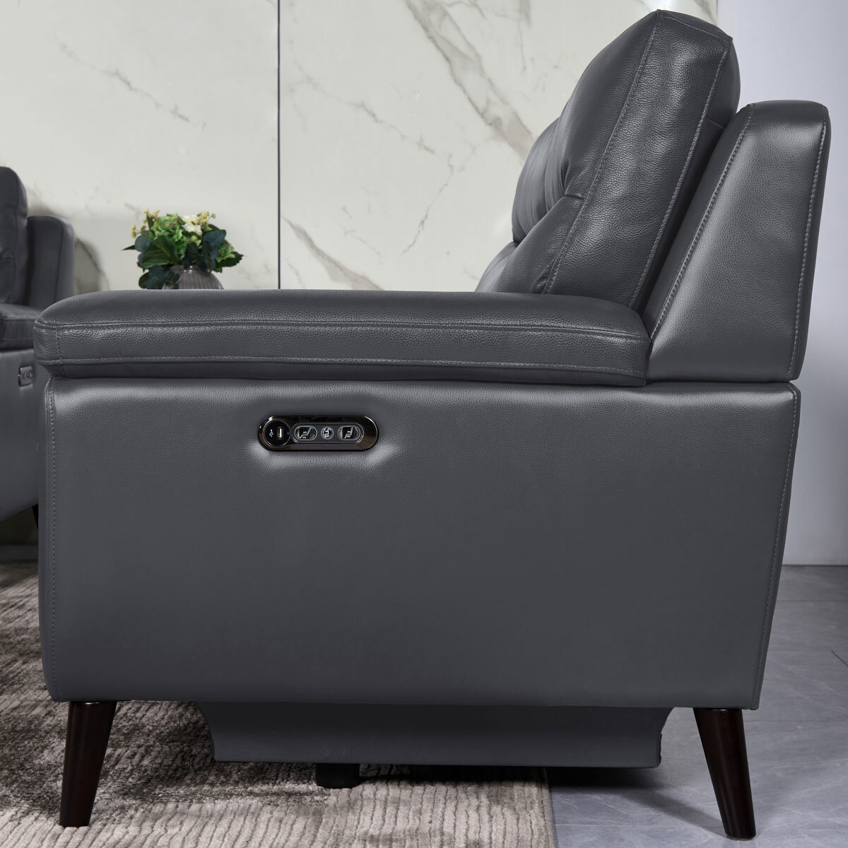 Grace Dark Grey Leather Power Reclining Large 2 Seater Sofa