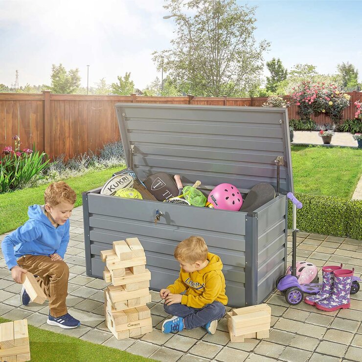 Stone Garden 4ft 3" x 2ft 2" (1.3m x 0.65m) 300 Litre Steel Outdoor Storage Deck Box in Grey