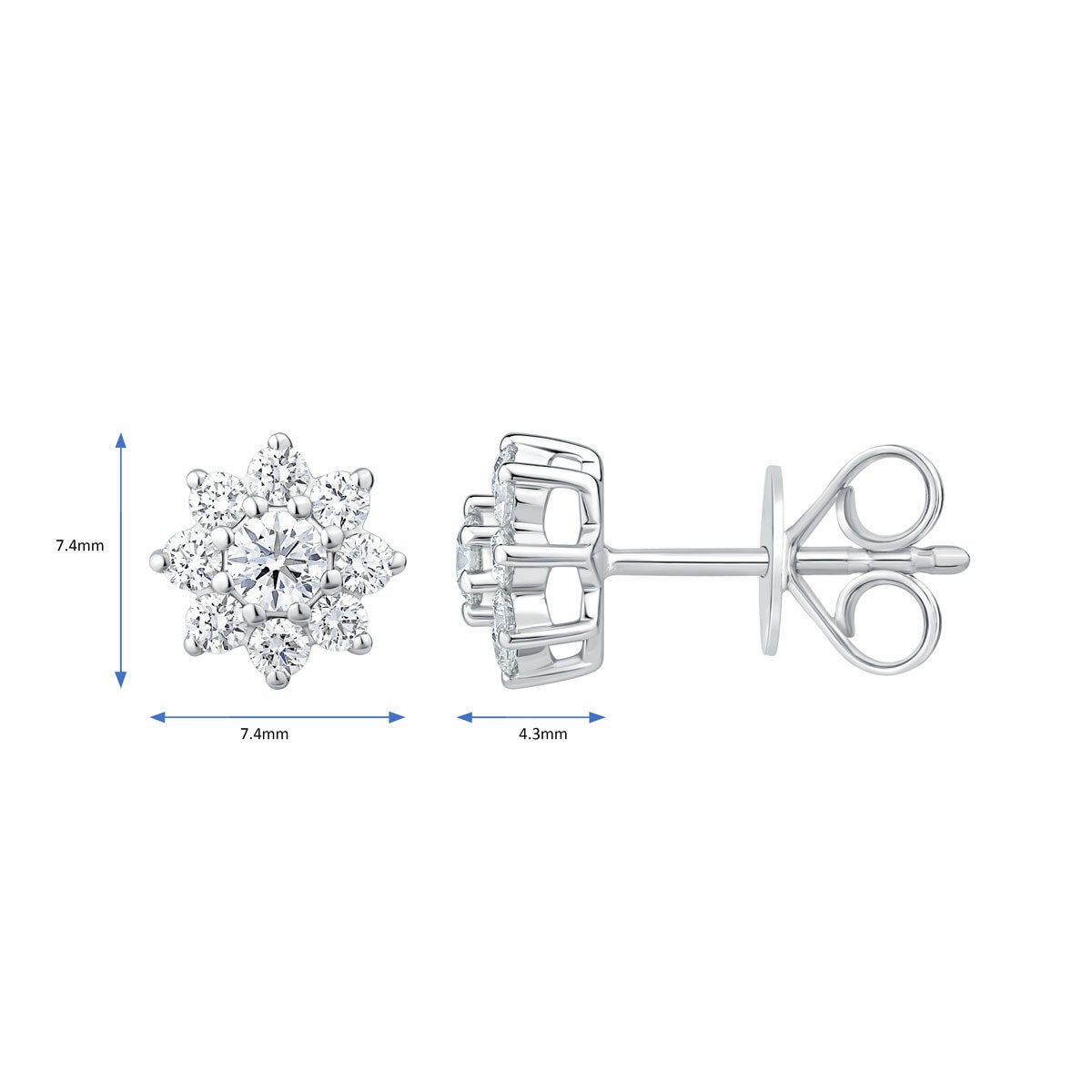 0.50ctw Round Brilliant Cut Diamond Sunburst Earrings, 14ct White Gold 0.50ctw Round Brilliant Cut Diamond Sunburst Earrings, 14ct White Gold