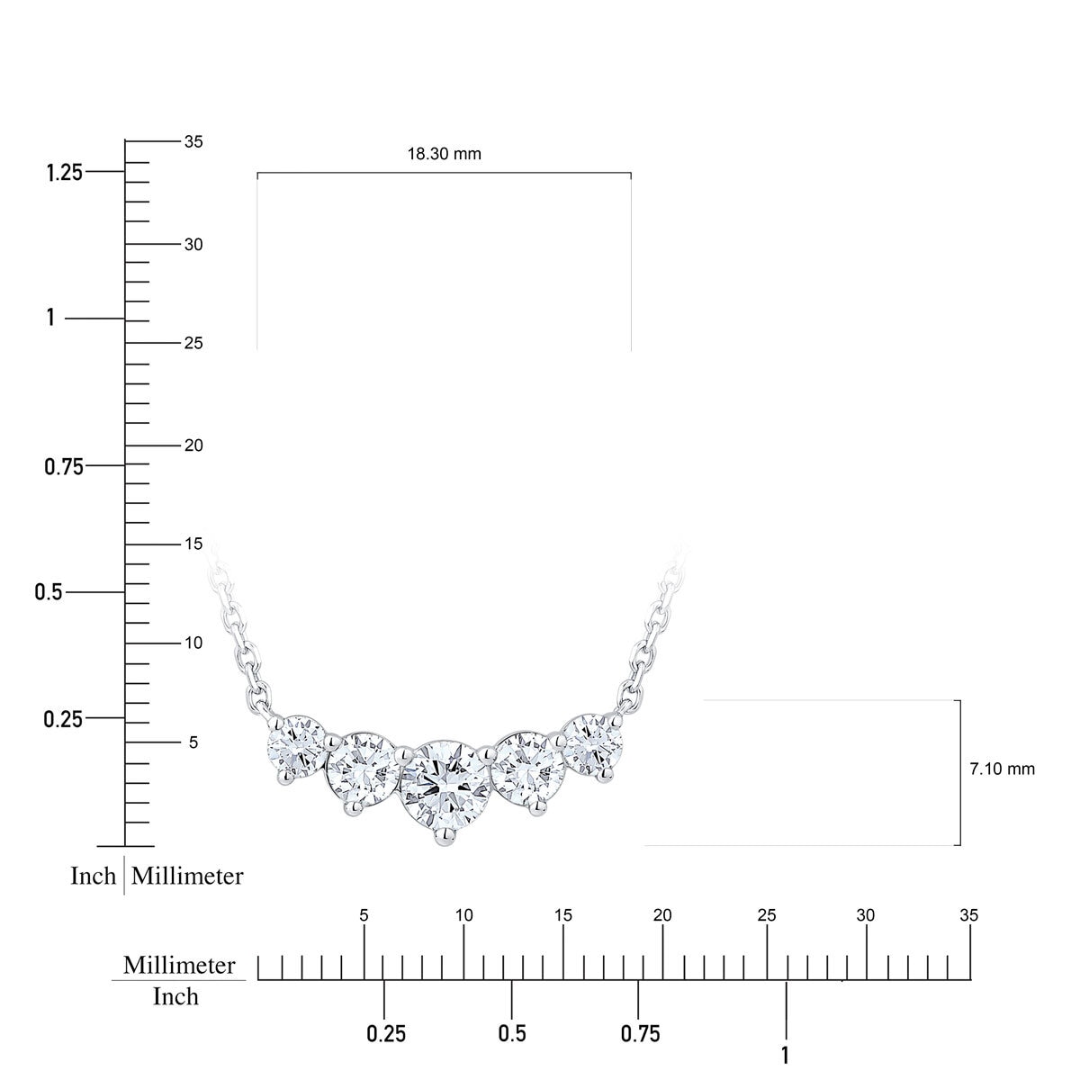 1.00ctw Round Brillant Cut Diamond 5 Stone Necklace