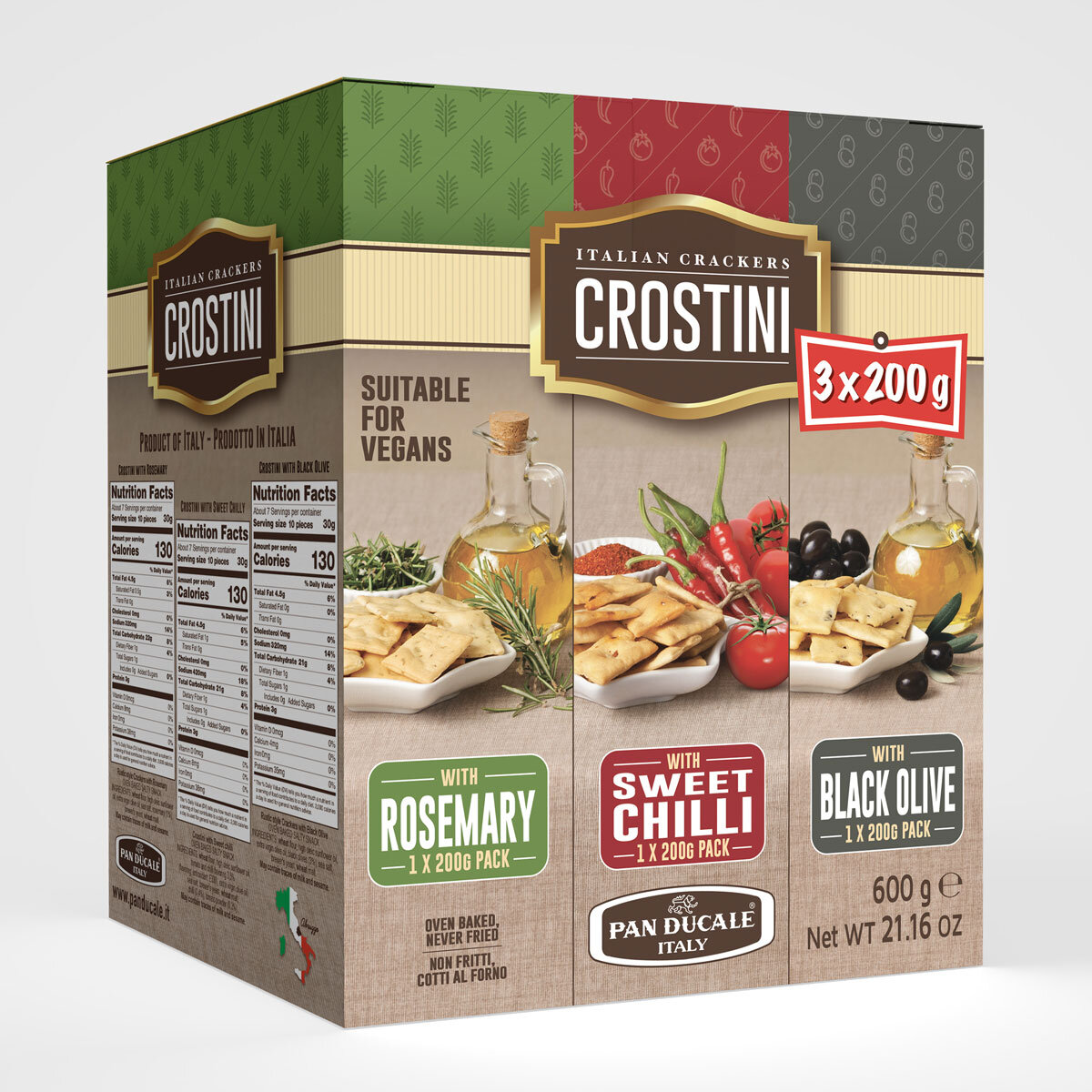 Crostini Italian Crackers Variety Box, 3 x 200g