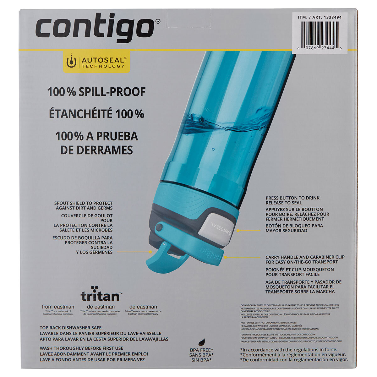 Contigo Autoseal Spill Proof 709ml  Water Bottles, 3 Pack
