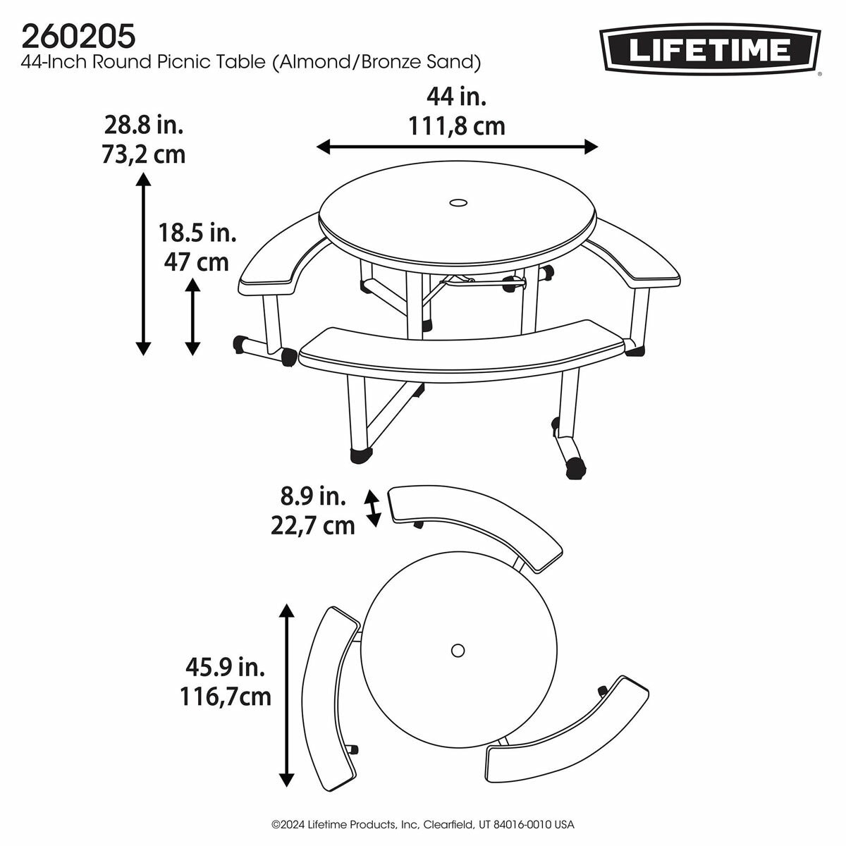 Lifetime 3.6ft (1.11m) Round Picnic Table - Model 260205