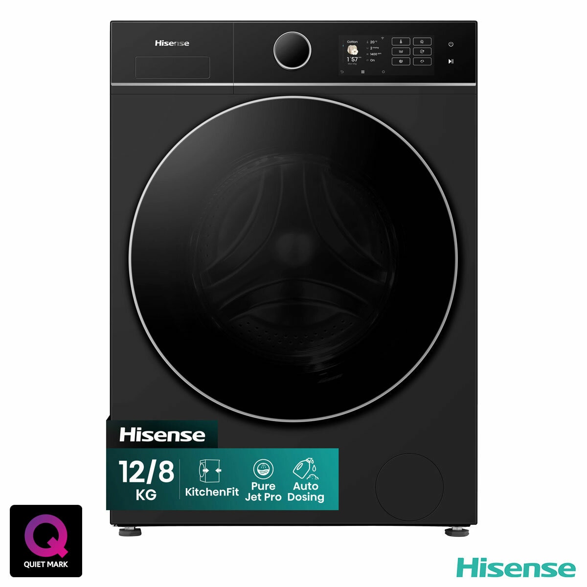 Hisense KitchenFit 5i Series WD5I1245BBR, 12kg/ 8kg Washer Dryer, D Rated in Black