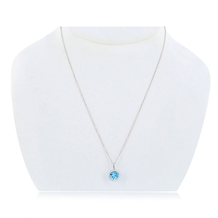 Round Cut Blue Topaz 0.10ctw Diamond Pendant, 14ct White Gold Round Cut Blue Topaz 0.10ctw Diamond Pendant, 14ct White Gold