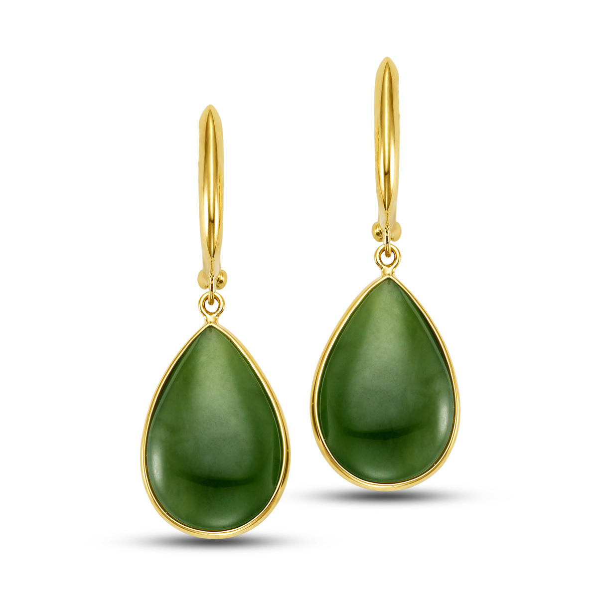Green Jade Earrings, 14ct Yellow Gold