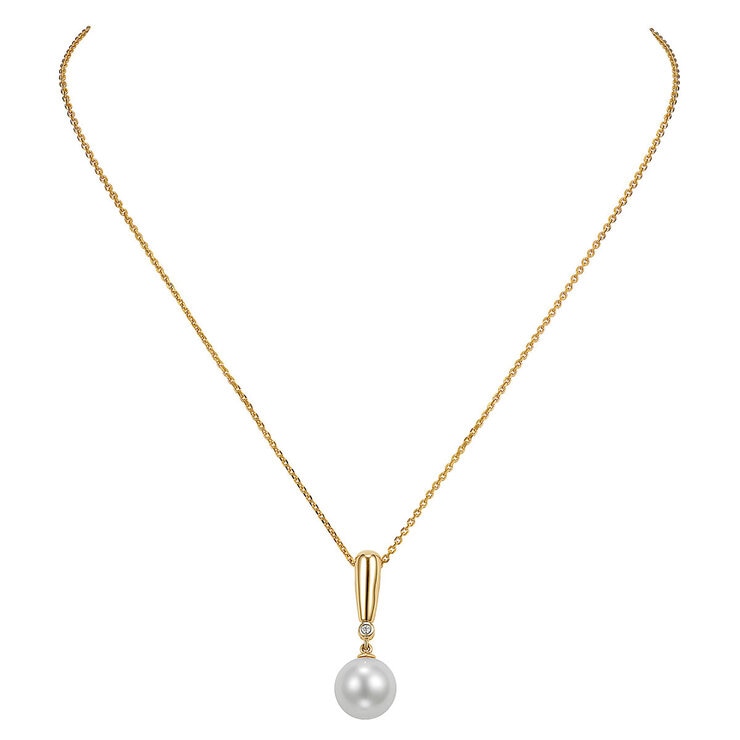 11-12mm Cultured Freshwater Pearl & 0.02ctw Diamond Pendant, 14ct Yellow Gold