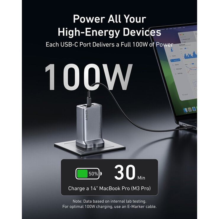 Anker Prime Charger (100W, 3 Ports, GaNPrime) with 0.9 m 240W USB-C to USB-C Cable and 1.8 m 240W USB-C to USB-C Cable