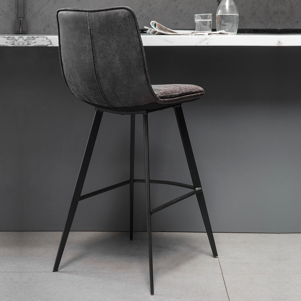 Gallery Palmer Grey Faux Leather Bar Stool, 2 Pack