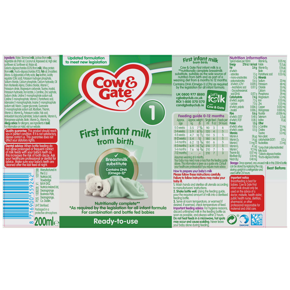 Cow & Gate 1st Milk Ready To Drink, 12 x 200ml
