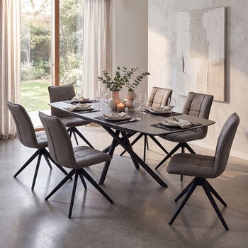 Indus Valley Skylar Ceramic Extending Dining Table + 6 Grey Chairs, Seats 6-8
