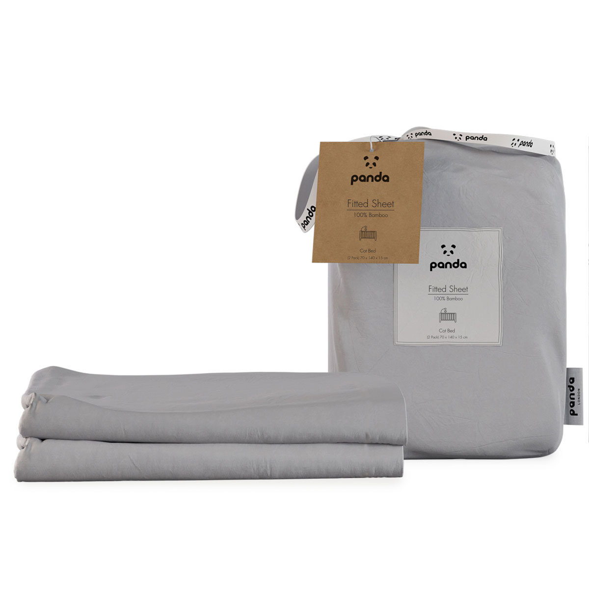 Panda Life Fitted Sheet, Cot Size, And Packaging, Urban Grey