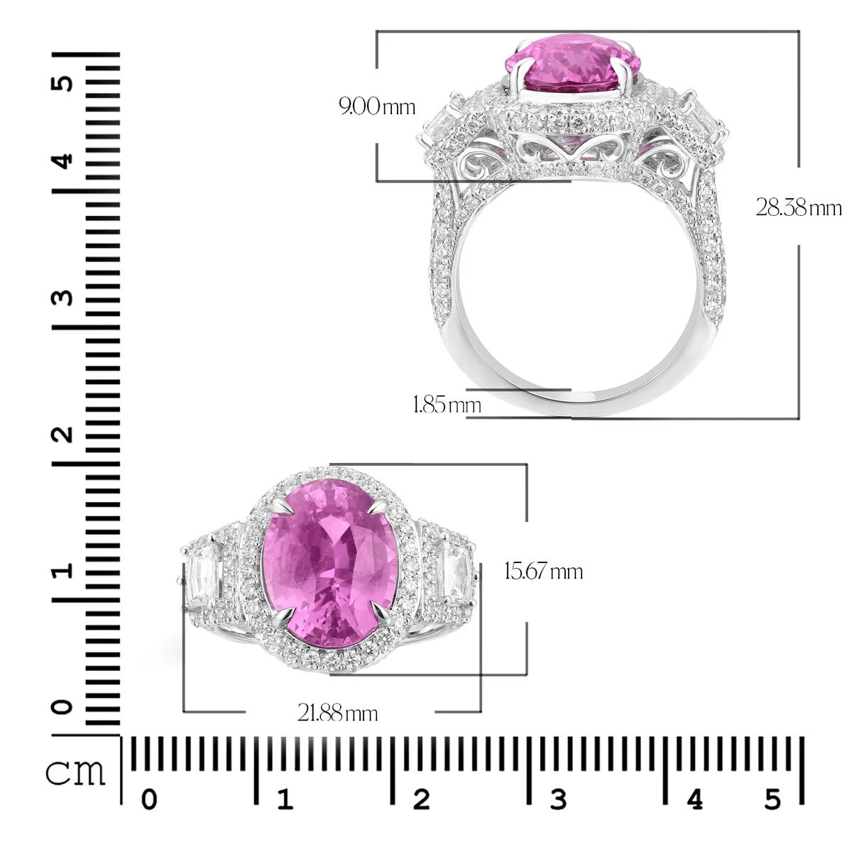 Oval Cut Pink Sapphire & 1.82ctw Diamond Ring, Platinum