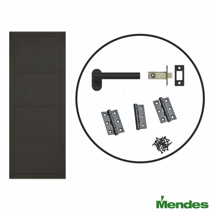 Mendes Industrial Solid Internal Door With Slim Handle Pack- Black Rome in 3 Sizes