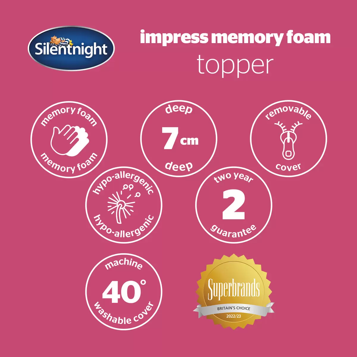 Silentnight Impress 7cm Memory Foam Mattress Topper in 4 Sizes Comfort Support - Picture 16 of 40