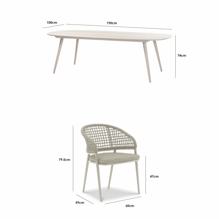 Harbour Lifestyle 7 Piece Oval Ceramic Dining Set in Oatmeal