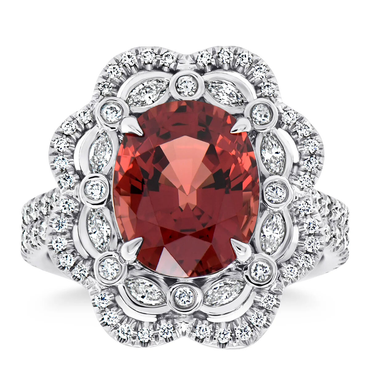 Oval Cut Spinel & 0.80ctw Diamond Halo Ring, Platinum