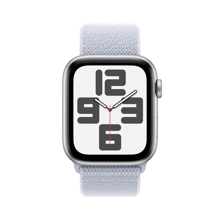 Apple Watch SE GPS, 44mm Silver Aluminium Case with Storm Blue Sport Band Loop, MXET3QA/A
