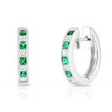 Princess Cut Lab Emerald & 0.32ctw Diamond Hoop Earrings, 14ct White Gold