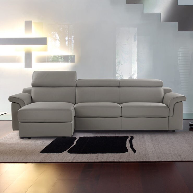 Calia Italia Bellagio Dove Grey Italian Leather Sofa Chaise Costco UK