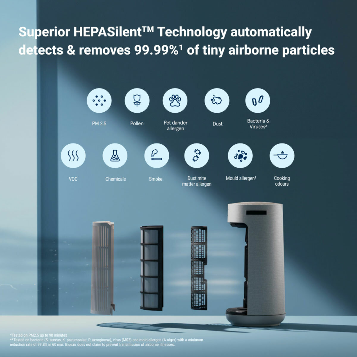 Lifestyle image of Blueair T20i ComfortPure™ 3-in-1 Air Purifier with HEPASilent Technology Lifestyle image of Blueair T20i ComfortPure™ 3-in-1 Air Purifier with HEPASilent Technology