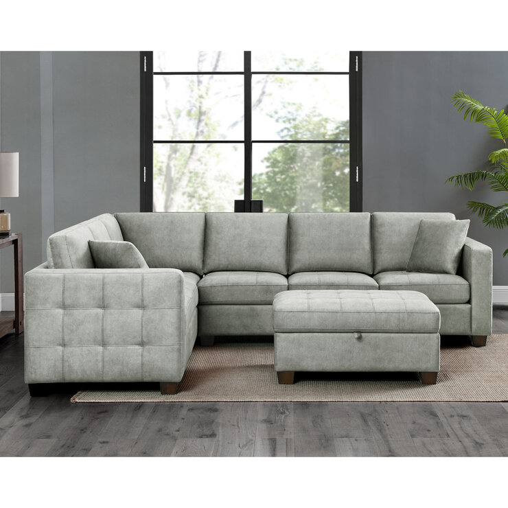 Thomasville Kylie Grey Fabric Corner Sofa with Storage Ottoman