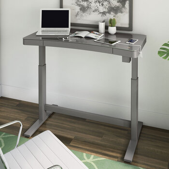 Tresanti Prescott Power Adjustable Height Tech Desk with Wireless Charging, Grey