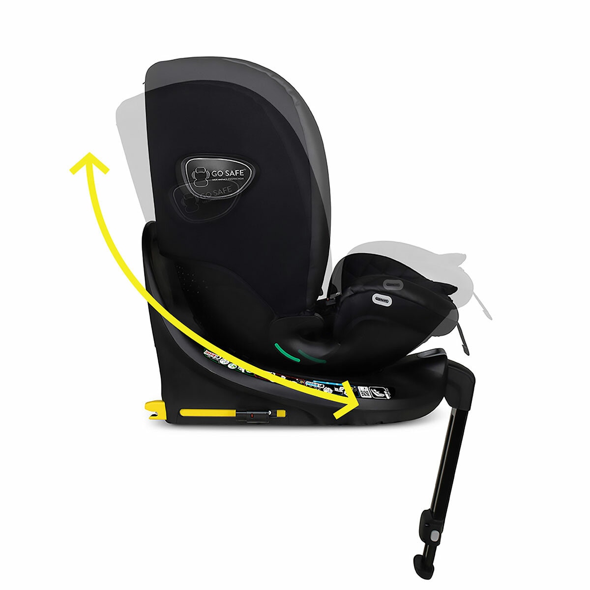 Studio image showing how the carseat can recline