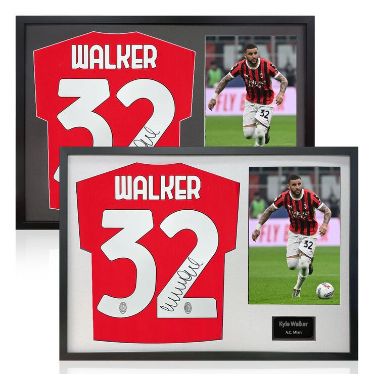 Kyle Walker Signed Framed AC Milan Shirt including 1 Photo in 2 Options: White or Black Mount Kyle Walker Signed Framed AC Milan Shirt including 1 Photo in 2 Options: White or Black Mount